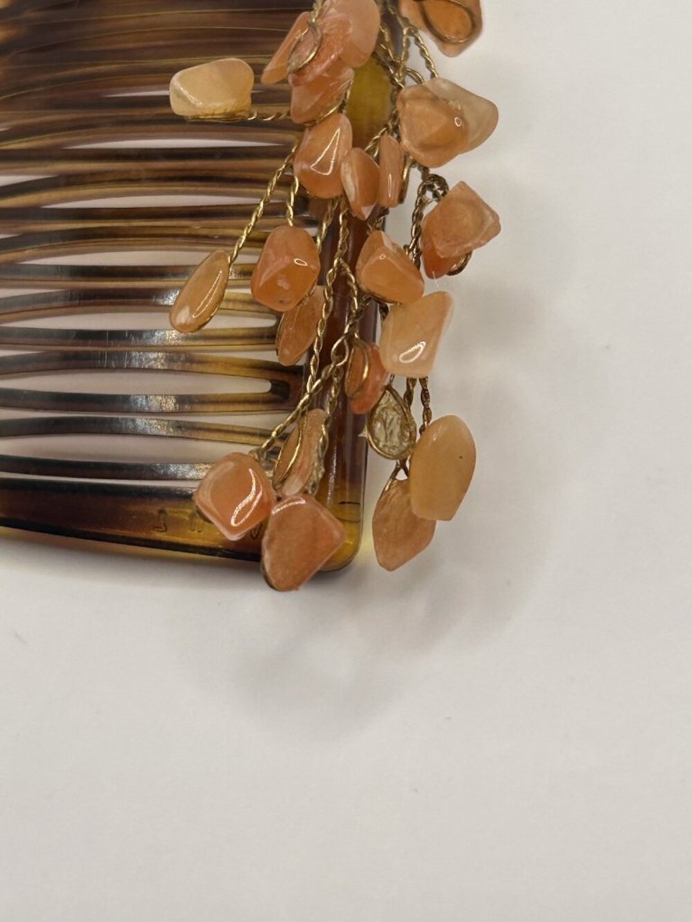 Vintage Goody Hair Comb Claw Clip Tortoise Coral Color Stones Wire Brown Hair - Picture 4 of 13